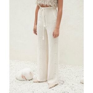 Nanushka Giada Devoree Velvet Silk Blend Flare Leg Belted Creme Pants Size M NWT